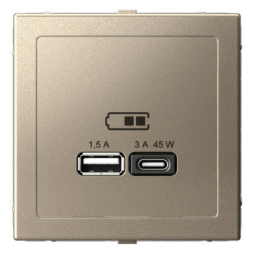 Розетка USB ArtGallery/AtlasDesign тип А/тип С высокоскор. заряд 45W QC PD (шампань) ATN000529+GAL000508