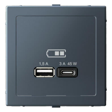 Розетка USB ArtGallery/AtlasDesign тип А/тип С высокоскор. заряд 45W QC PD (грифель) ATN000729+GAL000708