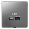 Розетка USB ArtGallery/AtlasDesign тип А/тип С высокоскор. заряд 45W QC PD (сталь) ATN000929+GAL000908