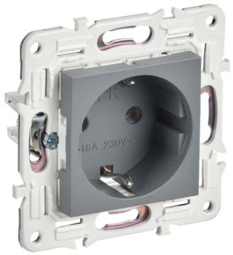 Розетка IEK SKANDY с заземлением без шторок 16А SK-R05Gr (серый) SK-R11-16-K03