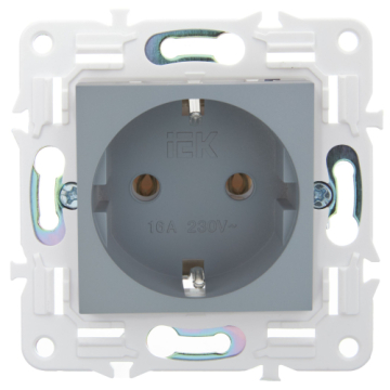 Розетка IEK SKANDY с заземлением без шторок 16А SK-R05Gr (серый) SK-R11-16-K03