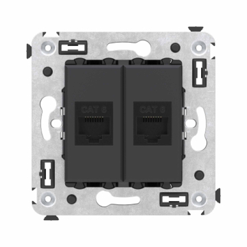 Компьютерная розетка Avanti RJ-45 без шторки в стену кат.6 двойная (Черный матовый) 4412694