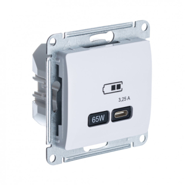 Розетка USB Glossa тип С 65W высокоскор.заряд. QC, PD (белый) GSL000127