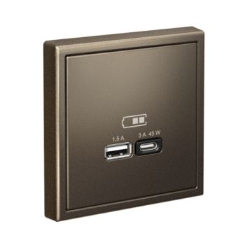 Розетка USB ArtGallery тип А/тип С высокоскор. заряд 45W QC PD (мокко) GAL000629