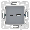 Розетка USB A+C 3,1А IEK SKANDY SK-R14Gr (серый) SK-U22-D31-K03