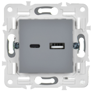 Розетка USB A+C 3,1А IEK SKANDY SK-R14Gr (серый) SK-U22-D31-K03