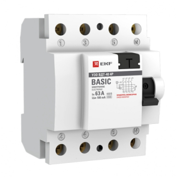 УЗО EKF Basic ВДT-40 4P 63А 100мА тип AC электронное elcb-4-63-100e-sim