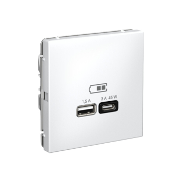 Розетка USB ArtGallery тип А/тип С высокоскор. заряд 45W QC PD (белый) GAL000129