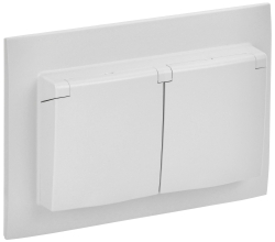 Розетка 2-ая с/з с крышкой 16А в сборе IP44 IEK SKANDY SK-R12W (арктический белый) SK-R26-16-44-K01-F