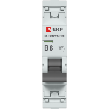 Автоматический выключатель EKF PROXIMA ВА 47-63N 1Р 6А 6кА (х-ка B) M636106B