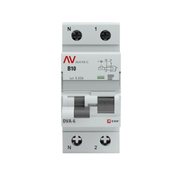 Дифференциальный автомат EKF Averes DVA-6 1P+N 10А 30мА (хар. B, тип A) 6кА rcbo6-1pn-10B-30-a-av
