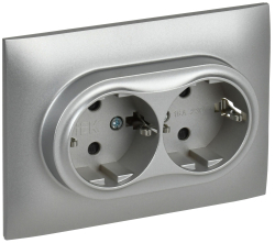 Розетка 2-ая с/з со шторками IEK SKANDY 16А в сборе SK-R07S (серебряный) SK-R24-16-K23-F