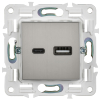 Розетка USB A+C 3,1А IEK SKANDY SK-R14N (никель) SK-U22-D31-K50