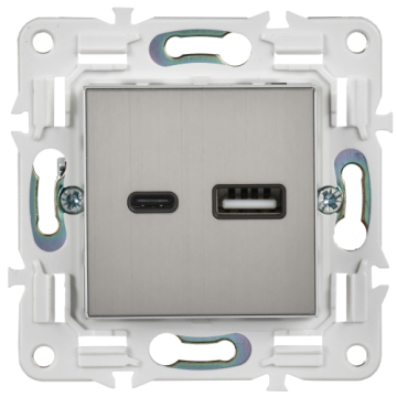 Розетка USB A+C 3,1А IEK SKANDY SK-R14N (никель) SK-U22-D31-K50