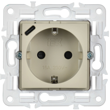 Розетка IEK SKANDY с/з со шторками 16А с USB C 18Вт SK-R17B (бежевый) SK-R14-16-U14-018-K10