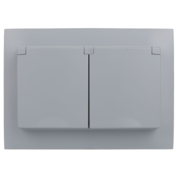 Розетка 2-ая с/з с крышкой 16А в сборе IP44 IEK SKANDY SK-R12Gr (серый) SK-R26-16-44-K03-F