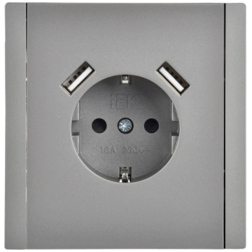 Зарядка USB (А+A) с розеткой FORTE&PIANO 3,1А FP545 (сталь) FP-R14-16-U21-D31-K46
