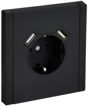 Зарядка USB (А+A) с розеткой IEK FORTE&PIANO 3,1А FP145M (металл черный) FP-R14-16-U21-D31-M-K02