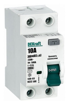 ВДТ DEKraft серии УЗО-03 2P 10A 300mA тип AC 6kA 14222DEK