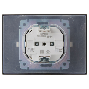 Розетка 2-ая с/з с крышкой 16А в сборе IP44 IEK SKANDY SK-R12G (графит) SK-R26-16-44-K53-F