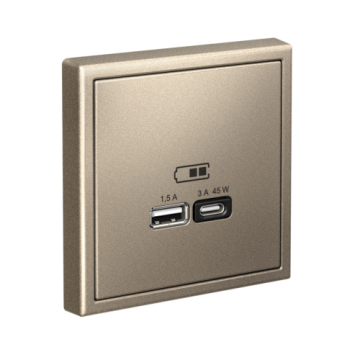 Розетка USB ArtGallery тип А/тип С высокоскор. заряд 45W QC PD (шампань) GAL000529