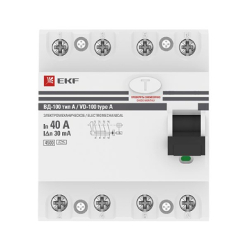 УЗО EKF PROxima ВД-100 4P 40А 30мА тип A elcb-4-40-30-em-a-pro