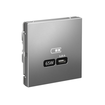 Розетка USB ArtGallery тип С высокоскор. заряд 65W QC PD (сталь) GAL000927