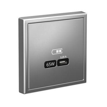 Розетка USB ArtGallery тип С высокоскор. заряд 65W QC PD (сталь) GAL000927