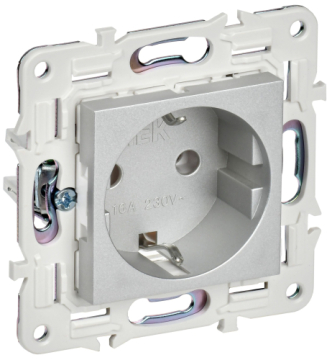 Розетка IEK SKANDY с заземлением без шторок 16А SK-R05S (серебряный) SK-R11-16-K23