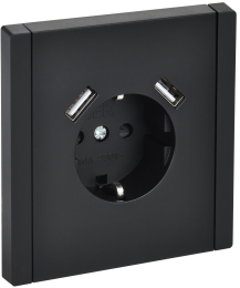 Зарядка USB (А+A) с розеткой FORTE&PIANO 3,1А FP145 (черный) FP-R14-16-U21-D31-K02