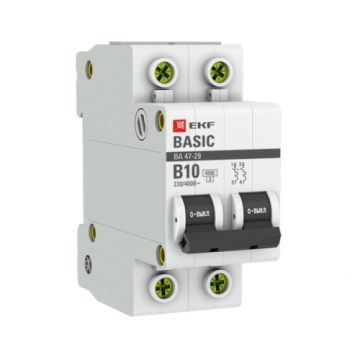Автоматический выключатель EKF Basic ВА 47-29 2Р 10А 4,5кА (х-ка B) mcb4729-2-10-B