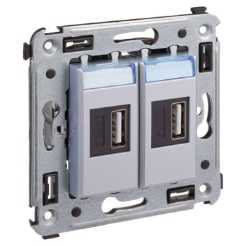 USB зарядное устройство DKC Avanti в стену (Закаленная сталь) 2.1 А 4404543