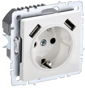 Зарядка USB (А+А) 3,1А с розеткой 16А BRITE белый РЮш10-2-БрБ BR-R14-16-U21-D31-K01