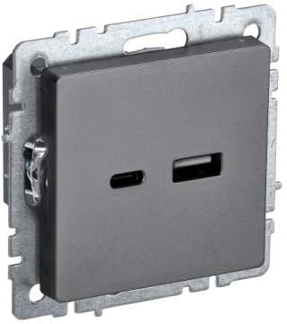 Розетка USB BRITE A+C 18Вт сталь РЮ11-1-БрС BR-U22-018-K46