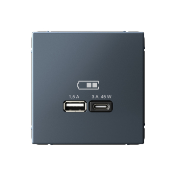 Розетка USB ArtGallery тип А/тип С высокоскор. заряд 45W QC PD (грифель) GAL000729