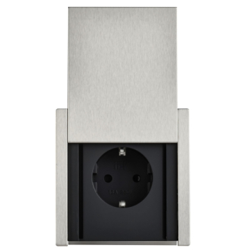Розетка с крышкой FORTE&PIANO безвинтовые зажимы 16А IP44 FP719M (металл никель) FP-R16-16-1-44-M-K50