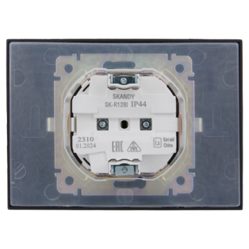 Розетка 2-ая с/з с крышкой 16А в сборе IP44 IEK SKANDY SK-R12Bl (черный) SK-R26-16-44-K02-F