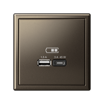 Розетка USB ArtGallery тип А/тип С высокоскор. заряд 45W QC PD (мокко) GAL000629