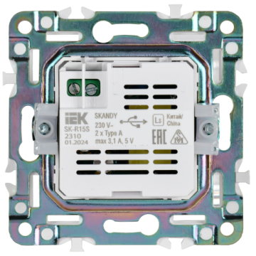 Розетка USB A+A 3,1А IEK SKANDY SK-R15S (серебряный) SK-U21-D31-K23