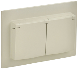 Розетка 2-ая с/з с крышкой 16А в сборе IP44 IEK SKANDY SK-R12B (бежевый) SK-R26-16-44-K10-F