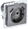 Зарядка USB (А+А) 3,1А с розеткой 16А BRITE сталь РЮш10-2-БрС BR-R14-16-U21-D31-K46