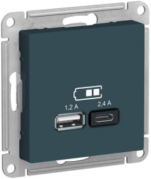Розетка USB AtlasDesign тип А/тип С (изумруд) ATN000839