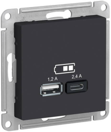 Розетка USB AtlasDesign тип А/тип С (карбон) ATN001039