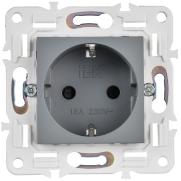 Розетка IEK SKANDY с заземлением со шторками 16А SK-R04Gr (серый) SK-R14-16-K03