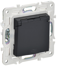 Розетка с крышкой 16А IP44 IEK SKANDY SK-R11G (графит) SK-R16-16-44-K53