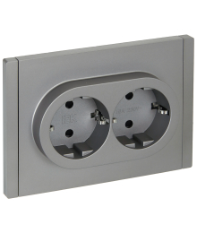 Розетка двойная FORTE&PIANO с заземлением со шторками 16А FP523 (сталь) FP-R24-16-1-K46