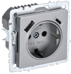 Зарядка USB (А+C) 18Вт с розеткой 16А BRITE алюминий РЮш11-1-БрА BR-R14-16-U22-018-K47