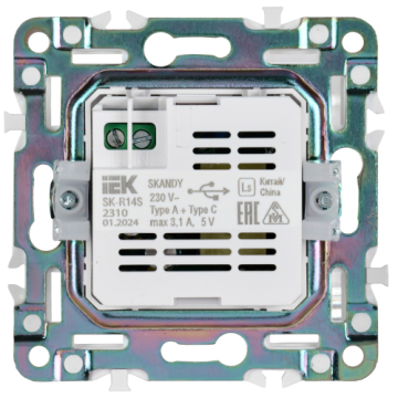 Розетка USB A+C 3,1А IEK SKANDY SK-R14S (серебряный) SK-U22-D31-K23