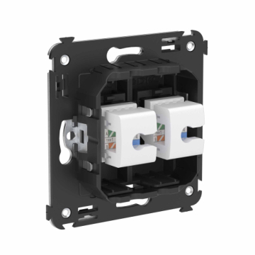 Компьютерная розетка Avanti RJ-45 без шторки в стену кат.6 двойная (Черный матовый) 4412694