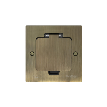 Лючок Systeme Elecrtic MultiDesk с розеткой IP44 с монтажной коробкой для стены, фальшпола, стола тип MDK21 (античная латунь) MDK21102BA